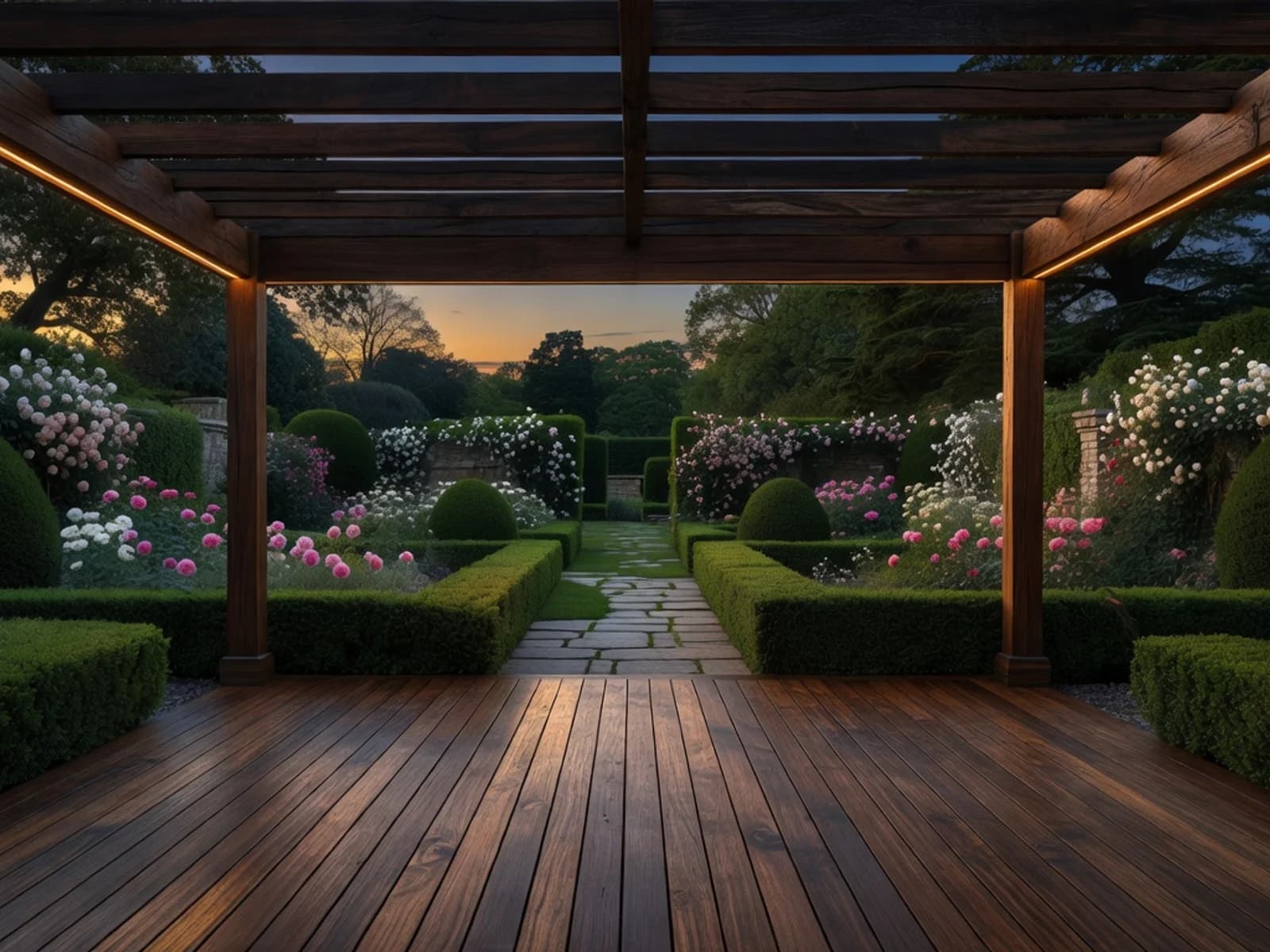 Iroko Garden Decking & Pergola